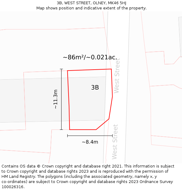 3B, WEST STREET, OLNEY, MK46 5HJ: Plot and title map