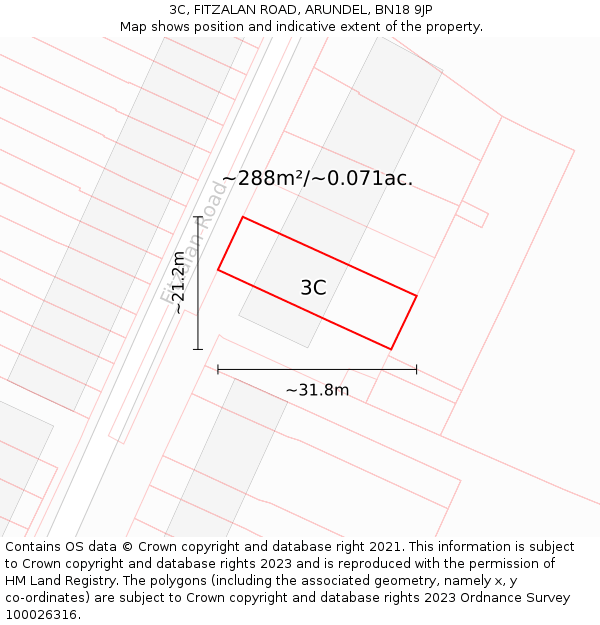 3C, FITZALAN ROAD, ARUNDEL, BN18 9JP: Plot and title map