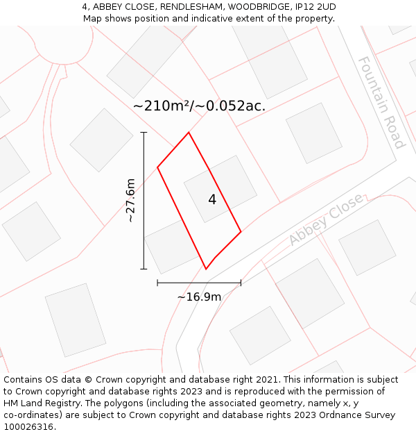 4, ABBEY CLOSE, RENDLESHAM, WOODBRIDGE, IP12 2UD: Plot and title map