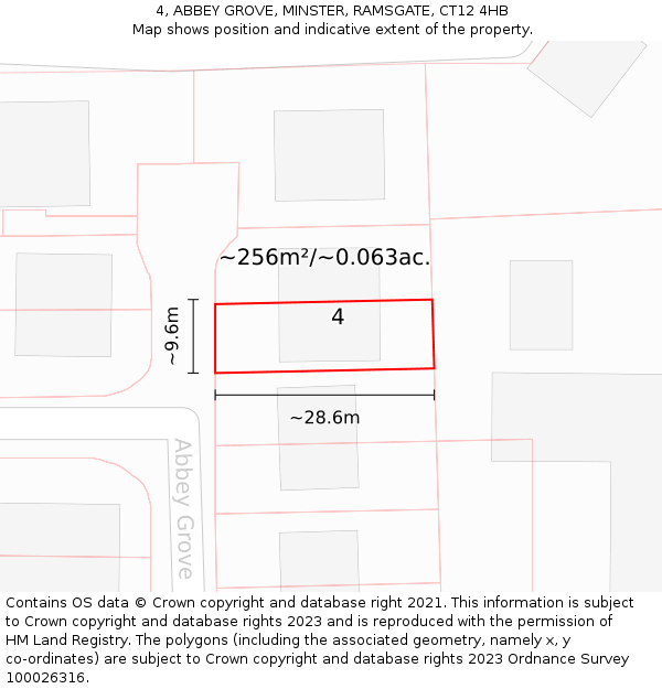4, ABBEY GROVE, MINSTER, RAMSGATE, CT12 4HB: Plot and title map