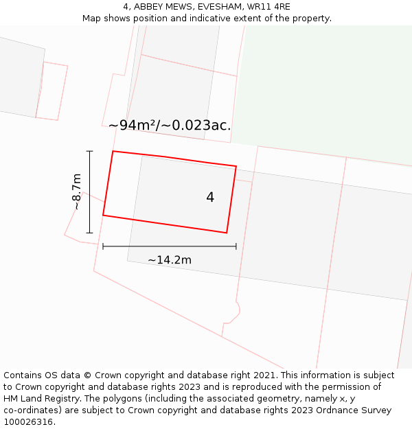 4, ABBEY MEWS, EVESHAM, WR11 4RE: Plot and title map