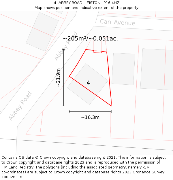 4, ABBEY ROAD, LEISTON, IP16 4HZ: Plot and title map