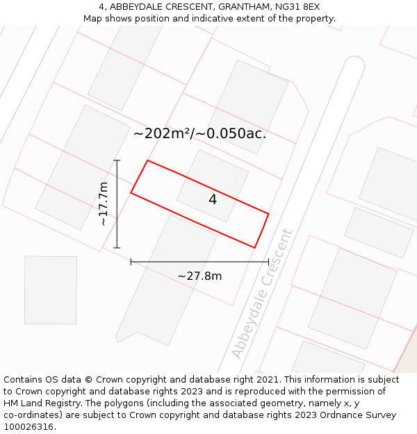 4, ABBEYDALE CRESCENT, GRANTHAM, NG31 8EX: Plot and title map