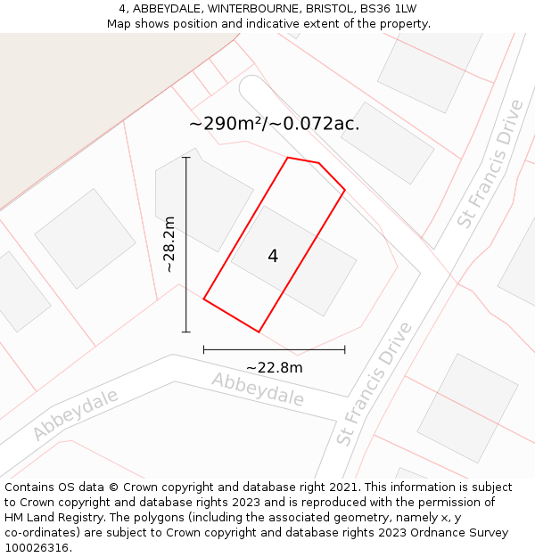 4, ABBEYDALE, WINTERBOURNE, BRISTOL, BS36 1LW: Plot and title map