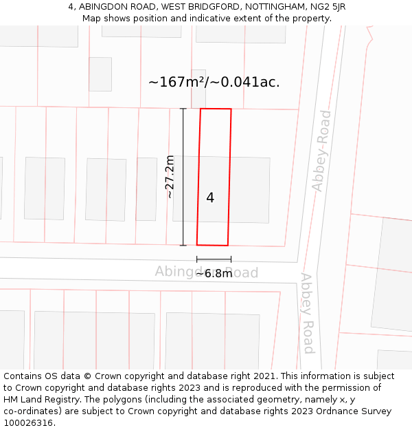 4, ABINGDON ROAD, WEST BRIDGFORD, NOTTINGHAM, NG2 5JR: Plot and title map