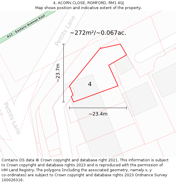 4, ACORN CLOSE, ROMFORD, RM1 4GJ: Plot and title map