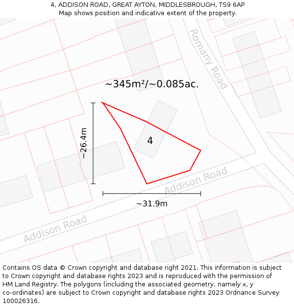 4, ADDISON ROAD, GREAT AYTON, MIDDLESBROUGH, TS9 6AP: Plot and title map