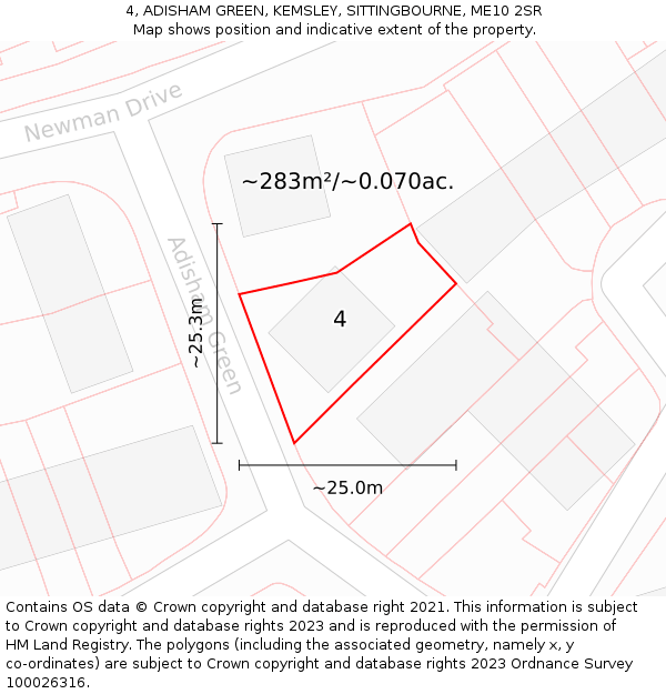 4, ADISHAM GREEN, KEMSLEY, SITTINGBOURNE, ME10 2SR: Plot and title map