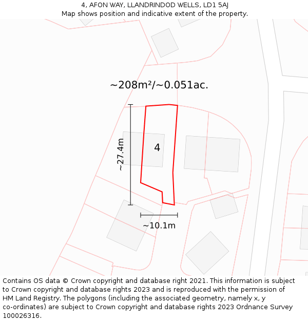 4, AFON WAY, LLANDRINDOD WELLS, LD1 5AJ: Plot and title map