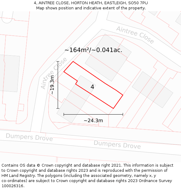 4, AINTREE CLOSE, HORTON HEATH, EASTLEIGH, SO50 7PU: Plot and title map