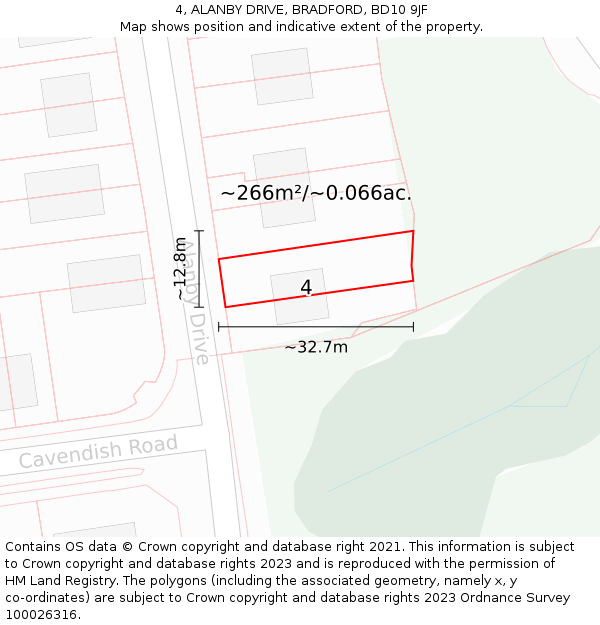 4, ALANBY DRIVE, BRADFORD, BD10 9JF: Plot and title map