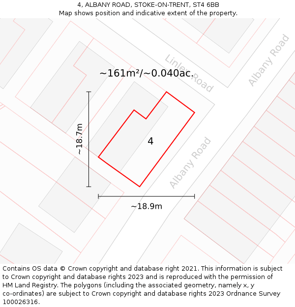 4, ALBANY ROAD, STOKE-ON-TRENT, ST4 6BB: Plot and title map