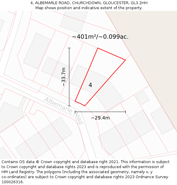 4, ALBEMARLE ROAD, CHURCHDOWN, GLOUCESTER, GL3 2HH: Plot and title map