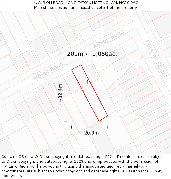 4, ALBION ROAD, LONG EATON, NOTTINGHAM, NG10 2AG: Plot and title map