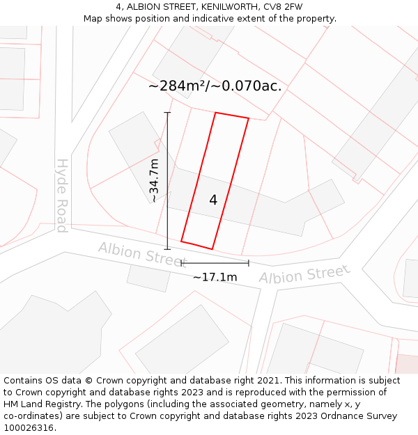 4, ALBION STREET, KENILWORTH, CV8 2FW: Plot and title map