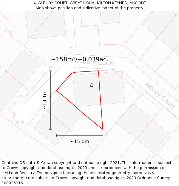 4, ALBURY COURT, GREAT HOLM, MILTON KEYNES, MK8 9DT: Plot and title map