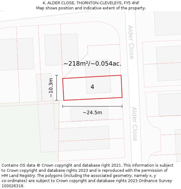 4, ALDER CLOSE, THORNTON-CLEVELEYS, FY5 4NF: Plot and title map