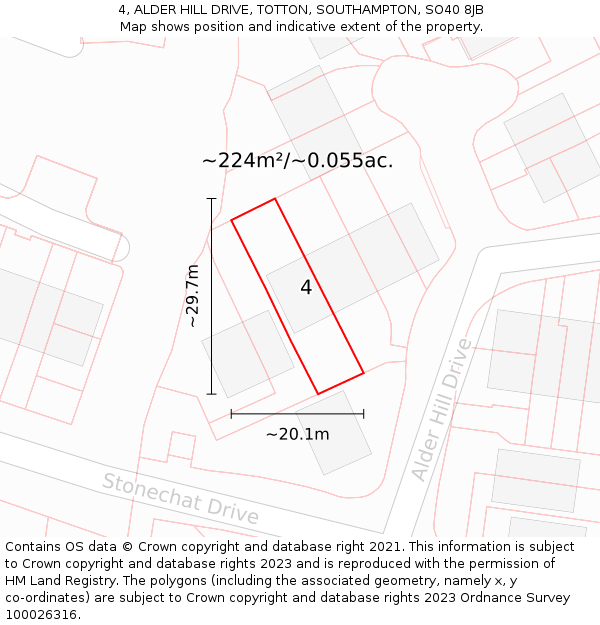 4, ALDER HILL DRIVE, TOTTON, SOUTHAMPTON, SO40 8JB: Plot and title map