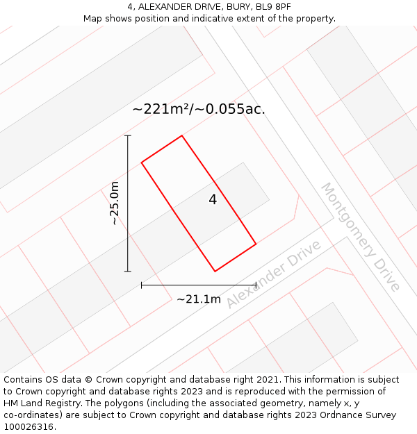 4, ALEXANDER DRIVE, BURY, BL9 8PF: Plot and title map