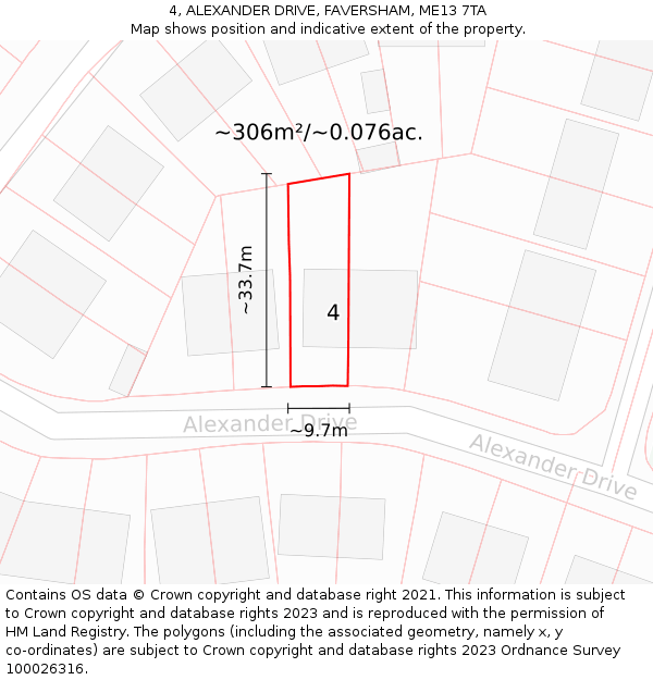 4, ALEXANDER DRIVE, FAVERSHAM, ME13 7TA: Plot and title map