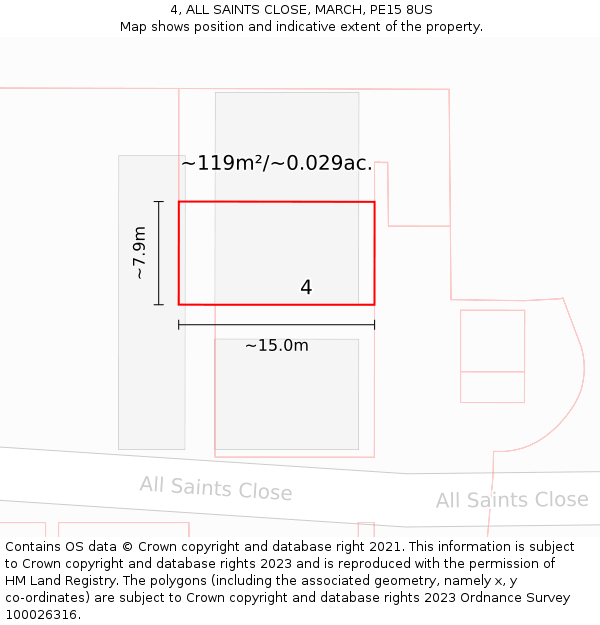 4, ALL SAINTS CLOSE, MARCH, PE15 8US: Plot and title map