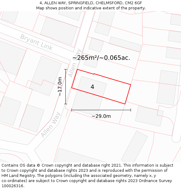 4, ALLEN WAY, SPRINGFIELD, CHELMSFORD, CM2 6GF: Plot and title map