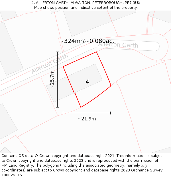 4, ALLERTON GARTH, ALWALTON, PETERBOROUGH, PE7 3UX: Plot and title map