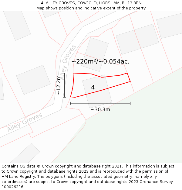 4, ALLEY GROVES, COWFOLD, HORSHAM, RH13 8BN: Plot and title map