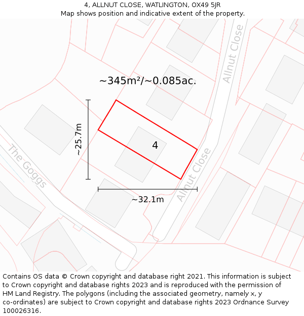 4, ALLNUT CLOSE, WATLINGTON, OX49 5JR: Plot and title map