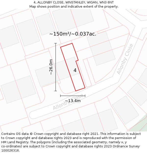 4, ALLONBY CLOSE, WINSTANLEY, WIGAN, WN3 6NT: Plot and title map