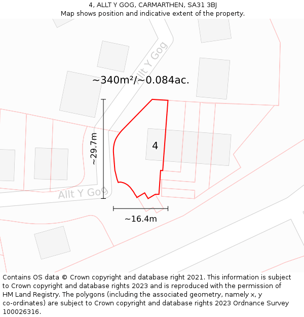 4, ALLT Y GOG, CARMARTHEN, SA31 3BJ: Plot and title map