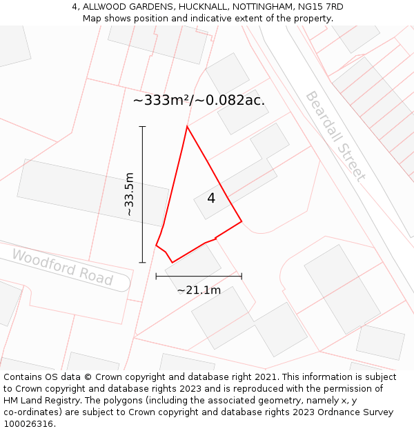 4, ALLWOOD GARDENS, HUCKNALL, NOTTINGHAM, NG15 7RD: Plot and title map