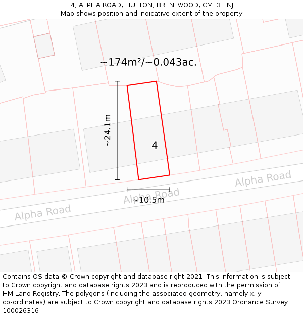 4, ALPHA ROAD, HUTTON, BRENTWOOD, CM13 1NJ: Plot and title map
