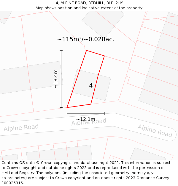 4, ALPINE ROAD, REDHILL, RH1 2HY: Plot and title map