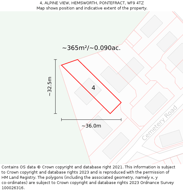 4, ALPINE VIEW, HEMSWORTH, PONTEFRACT, WF9 4TZ: Plot and title map