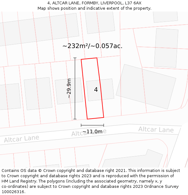 4, ALTCAR LANE, FORMBY, LIVERPOOL, L37 6AX: Plot and title map