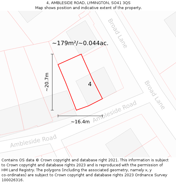 4, AMBLESIDE ROAD, LYMINGTON, SO41 3QS: Plot and title map