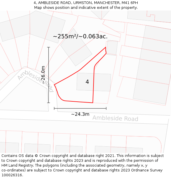 4, AMBLESIDE ROAD, URMSTON, MANCHESTER, M41 6PH: Plot and title map