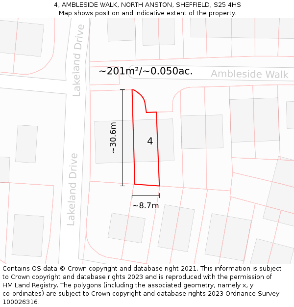 4, AMBLESIDE WALK, NORTH ANSTON, SHEFFIELD, S25 4HS: Plot and title map