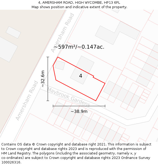 4, AMERSHAM ROAD, HIGH WYCOMBE, HP13 6PL: Plot and title map