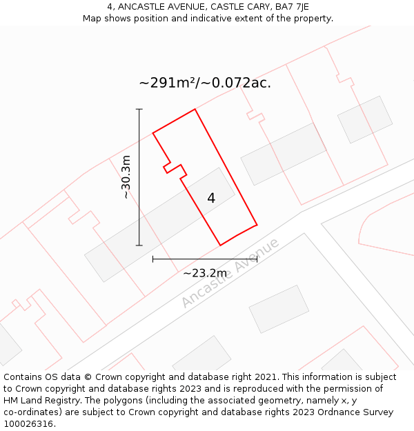 4, ANCASTLE AVENUE, CASTLE CARY, BA7 7JE: Plot and title map