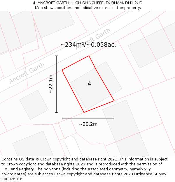 4, ANCROFT GARTH, HIGH SHINCLIFFE, DURHAM, DH1 2UD: Plot and title map