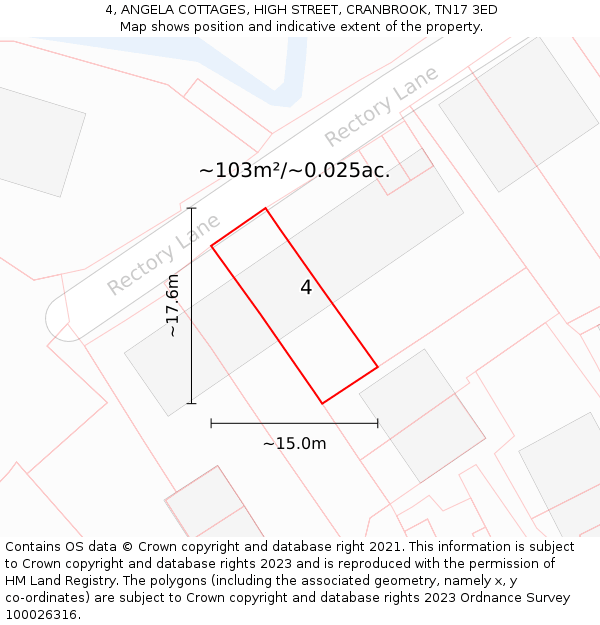 4, ANGELA COTTAGES, HIGH STREET, CRANBROOK, TN17 3ED: Plot and title map