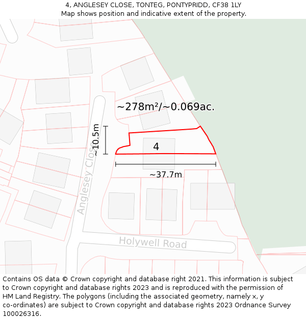 4, ANGLESEY CLOSE, TONTEG, PONTYPRIDD, CF38 1LY: Plot and title map