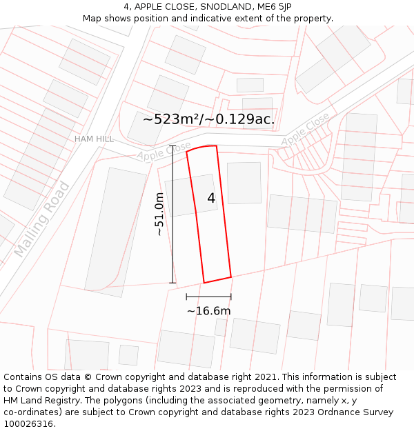 4, APPLE CLOSE, SNODLAND, ME6 5JP: Plot and title map