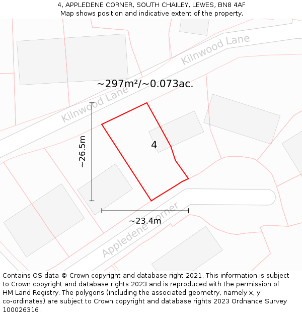 4, APPLEDENE CORNER, SOUTH CHAILEY, LEWES, BN8 4AF: Plot and title map