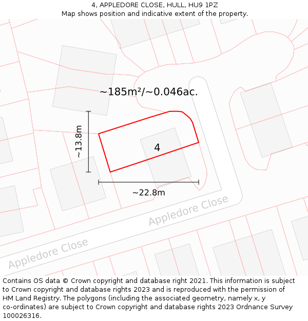 4, APPLEDORE CLOSE, HULL, HU9 1PZ: Plot and title map