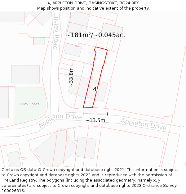 4, APPLETON DRIVE, BASINGSTOKE, RG24 9RX: Plot and title map