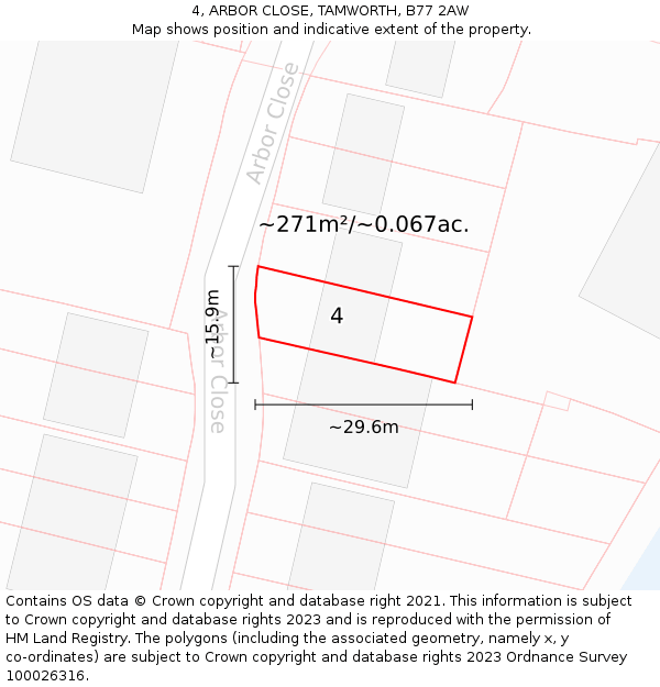 4, ARBOR CLOSE, TAMWORTH, B77 2AW: Plot and title map
