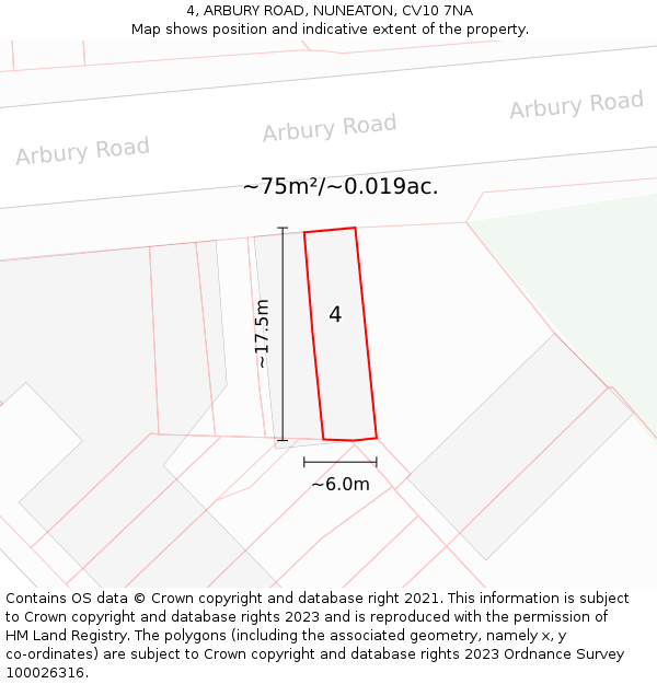 4, ARBURY ROAD, NUNEATON, CV10 7NA: Plot and title map